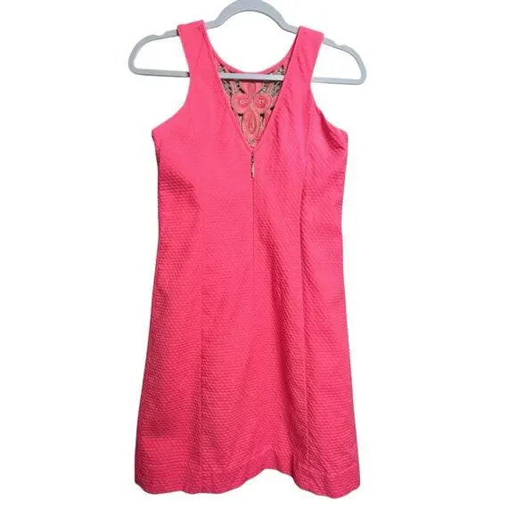 Lilly Pulitzer Pink Embroidered Sheath Dress Size 00 Cutout Back Zipper Lined - Picture 3 of 11